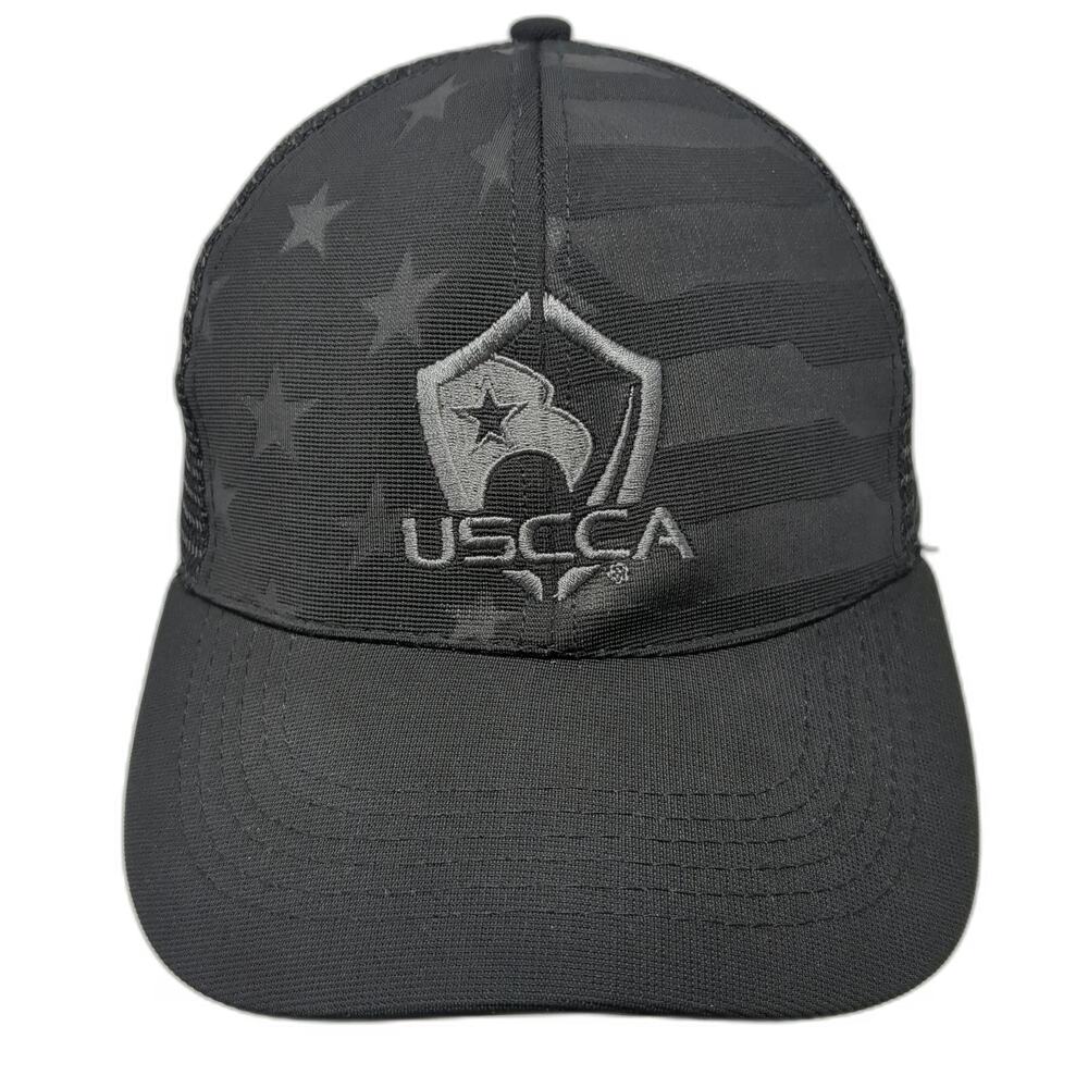 USCCA Trucker Hat Black One Size Mesh Back Tonal American Flag Shield Eagle Logo